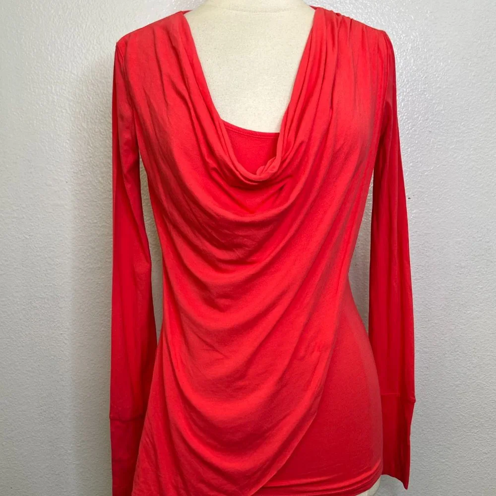 Alo Yoga Women's Asana Asymmetrical Drape Yoga Top Size XS Riot Pink Long Sleeve